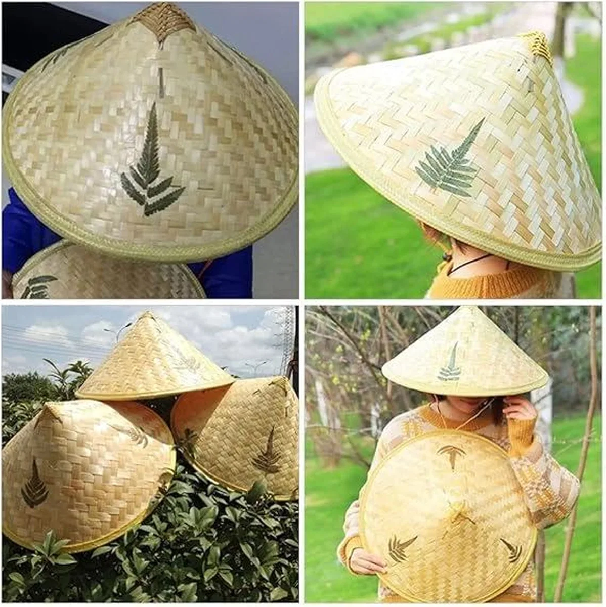 Naturel Renk Cambodia Kamboçyalı Vietnam Şapkası Pvc Hasır görsel 2