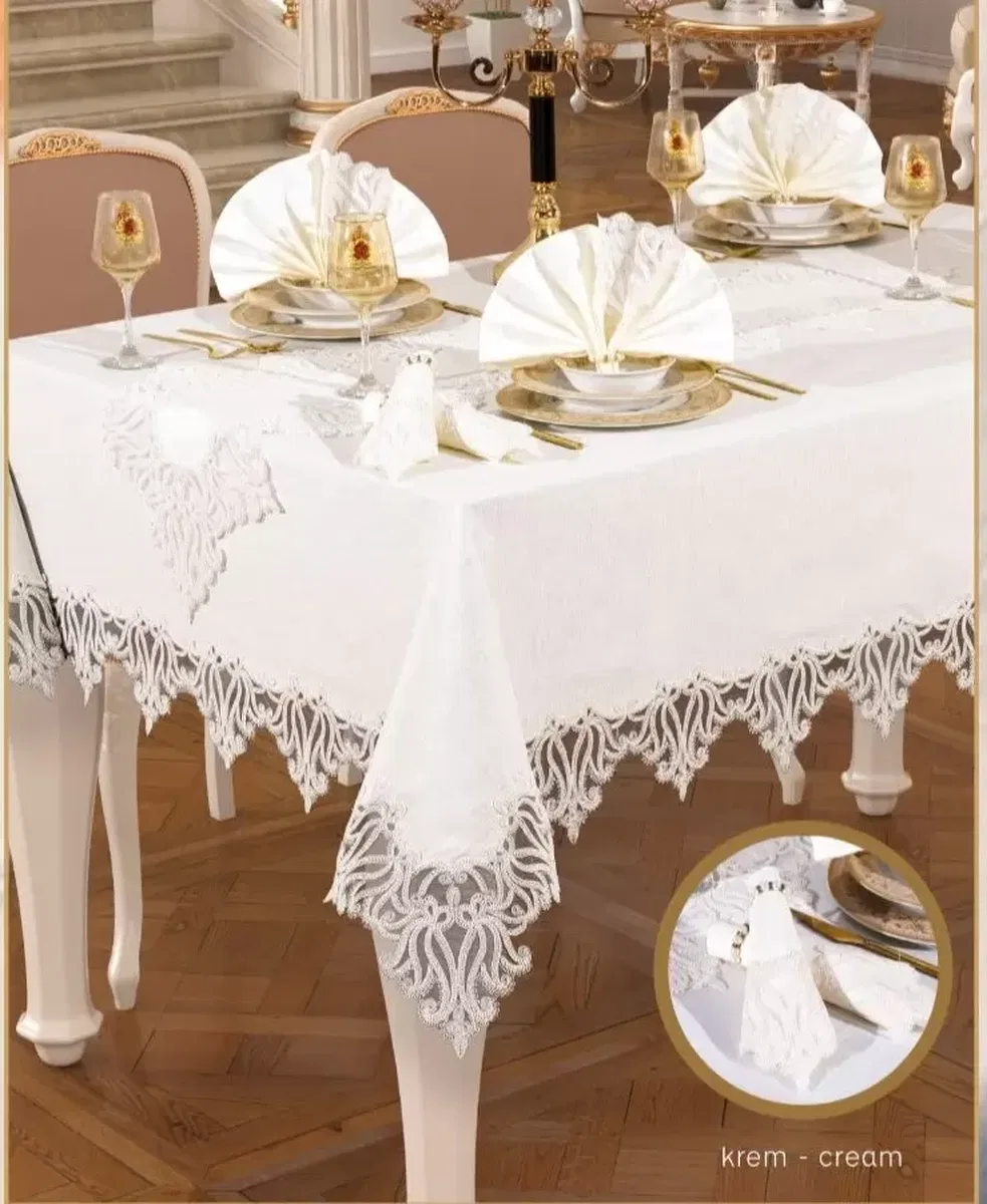 Gülse Yemek Takımı Masa Seti 12 Kişilik 26 Parça 160 × 260 cmRunner Set Krem görsel 6