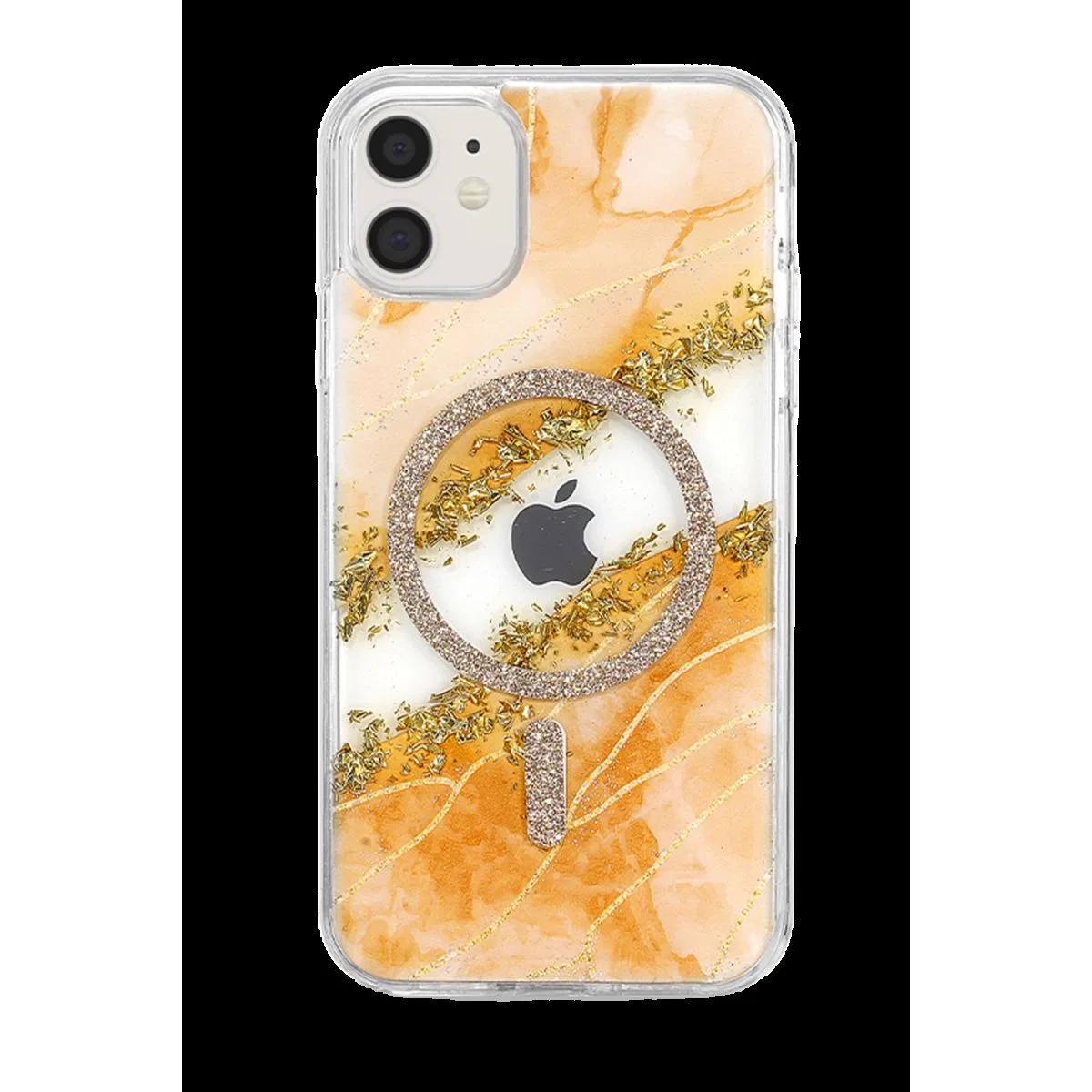 Onegif Apple İphone 11 Lotus Simli Magsafe Kapak - Turuncu görsel 3