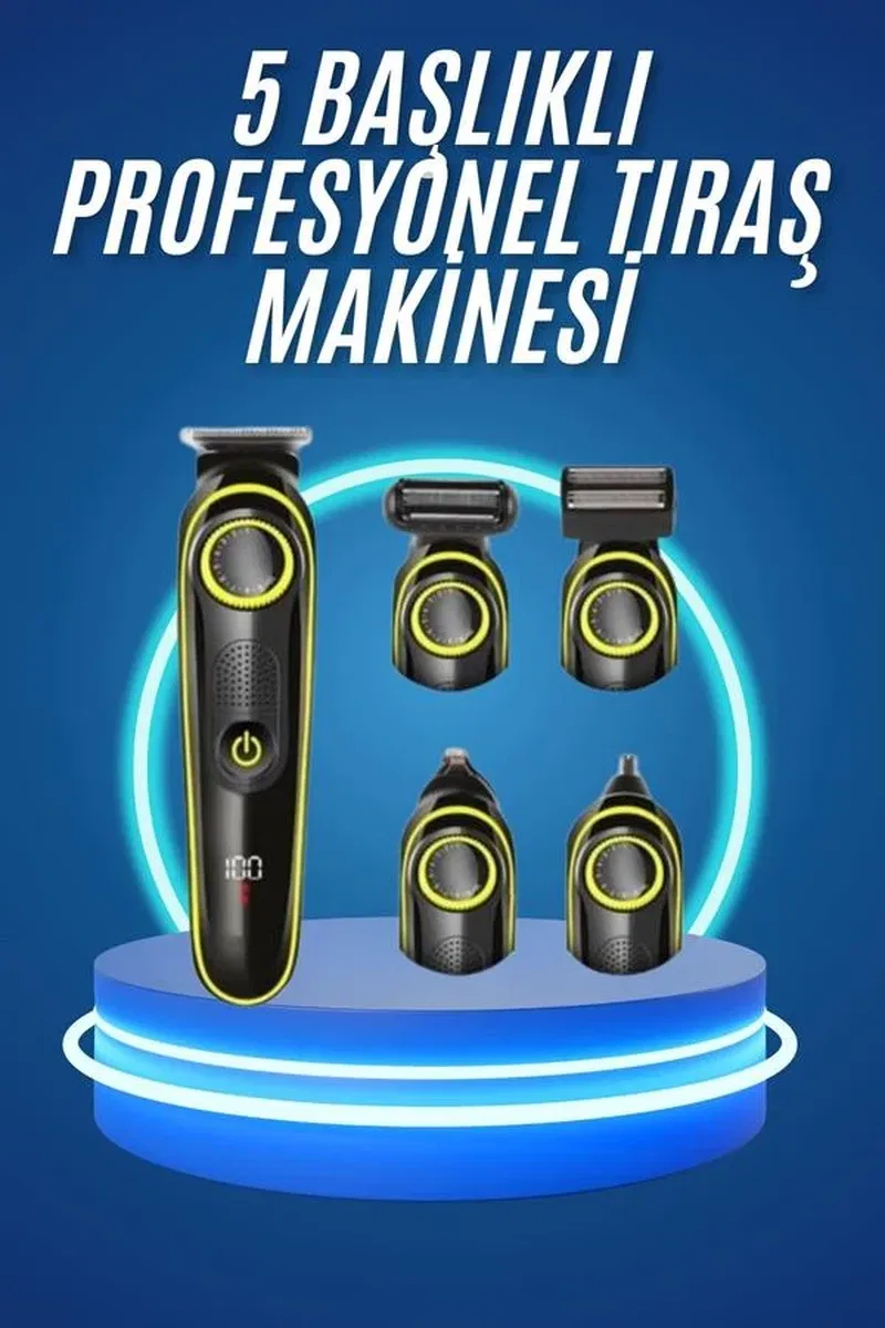 5 Başlıklı Şarjlı Tıraş Makinesi Kablosuz Saç Sakal Burun Tıraşına Uygun görsel 2