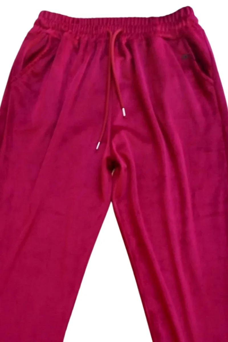Parlak Kadife Cepli Pantolon Eşofman Pijama Altı Uni Lastikli Paça Bordo görsel 2