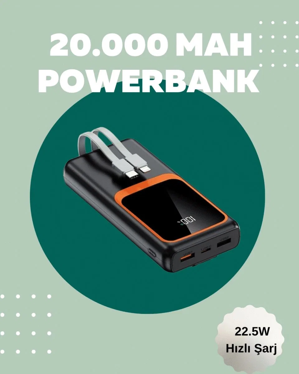 Dijital Ekranlı 20. 000 Mah Powerbank | 22. 5w Hızlı Şarj + Çoklu Bağlantı Seçeneği