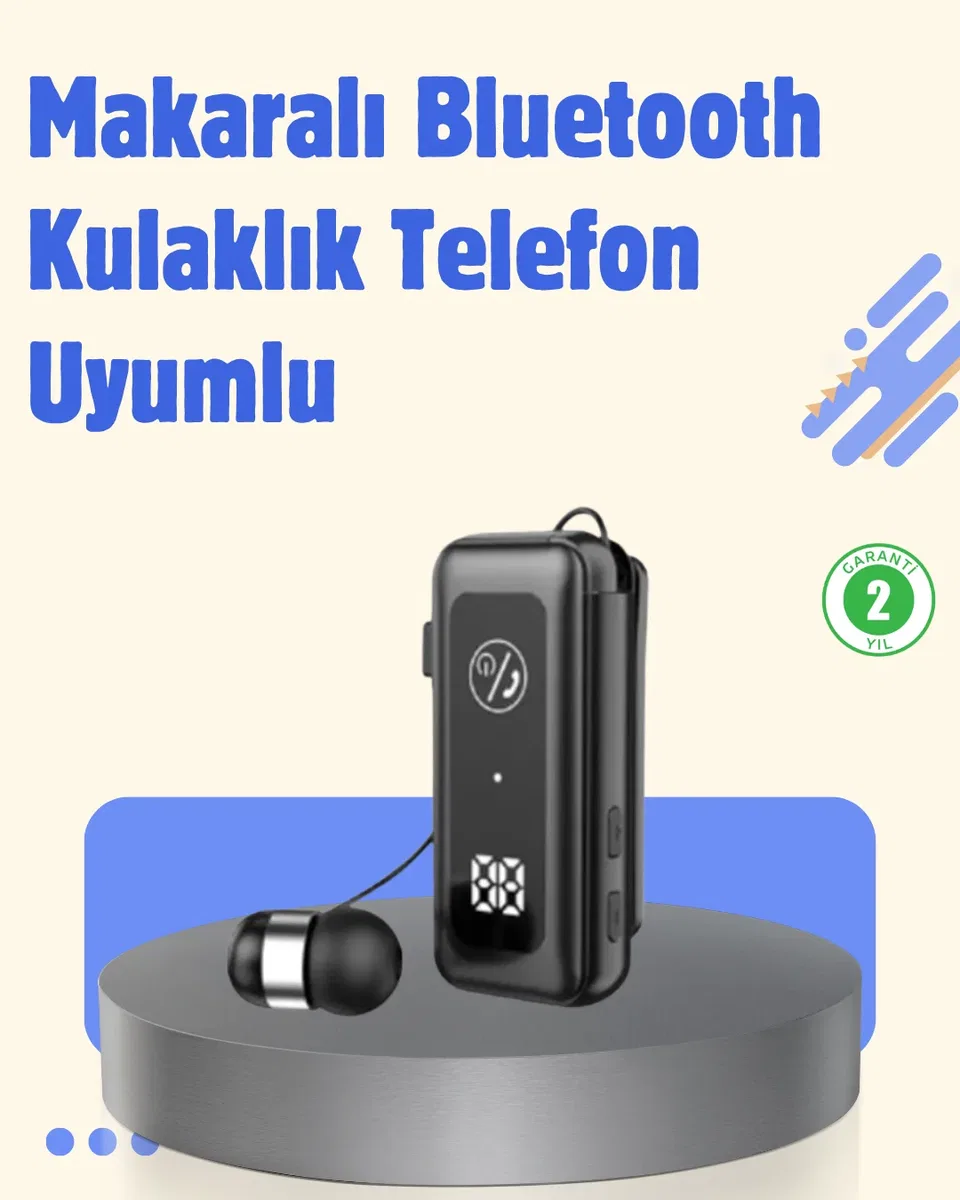 Bluetooth 5. 2 Kablolu Makaralı Kulaklık | Dijital Ekran ve Titreşimli Bildirim