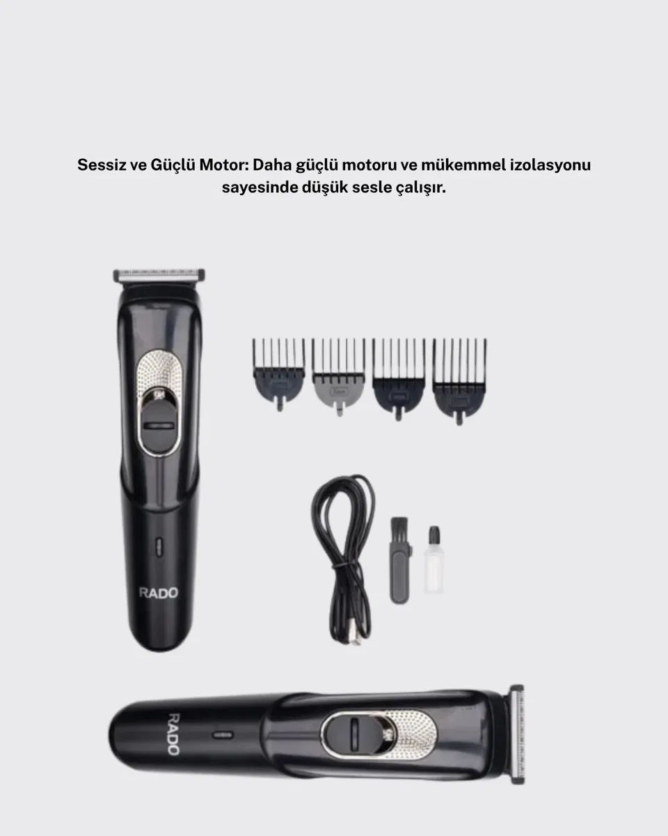 Kablosuz, Paslanmaz Çelik Bıçaklı Profesyonel Saç ve Sakal Tıraş Makinesi – Sessiz, Güçlü ve Ergonomik görsel 2