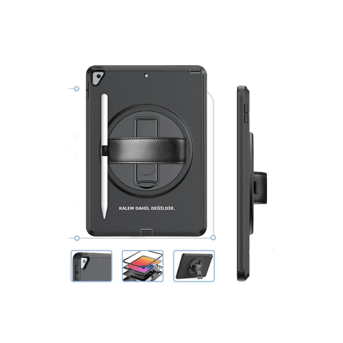 Apple İpad 10. 2 (7. nesil) Kılıf Hand Strap Tablet Kılıfı - Siyah görsel 2