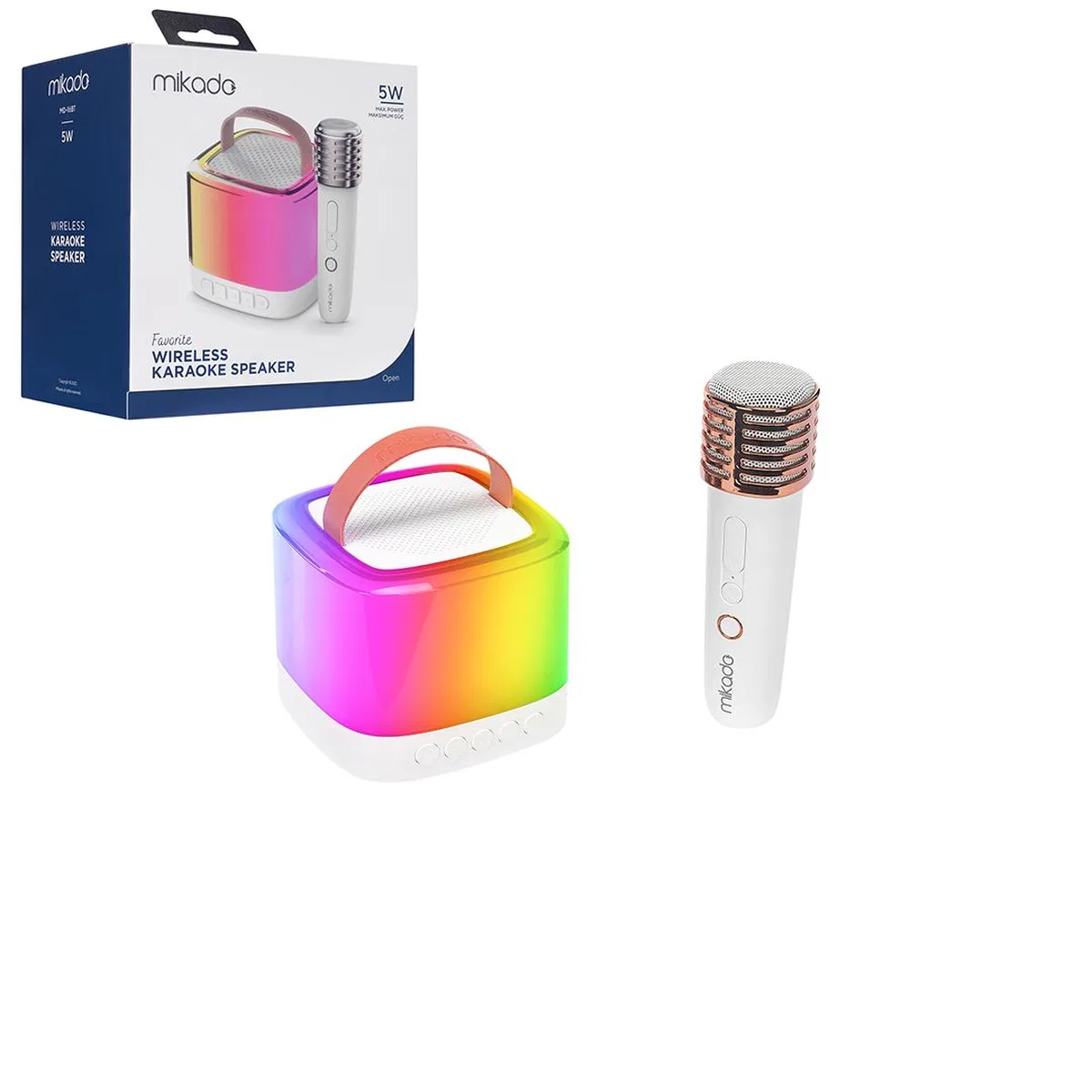 Kablosuz Mikrofonlu Karaoke Hoparlör (Bluetooth, Beyaz, USB Şarjlı) görsel 2