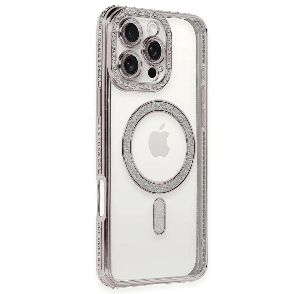 Apple İphone 16 Pro Kılıf Joke Simli Magneticsafe Kılıf - Pembe