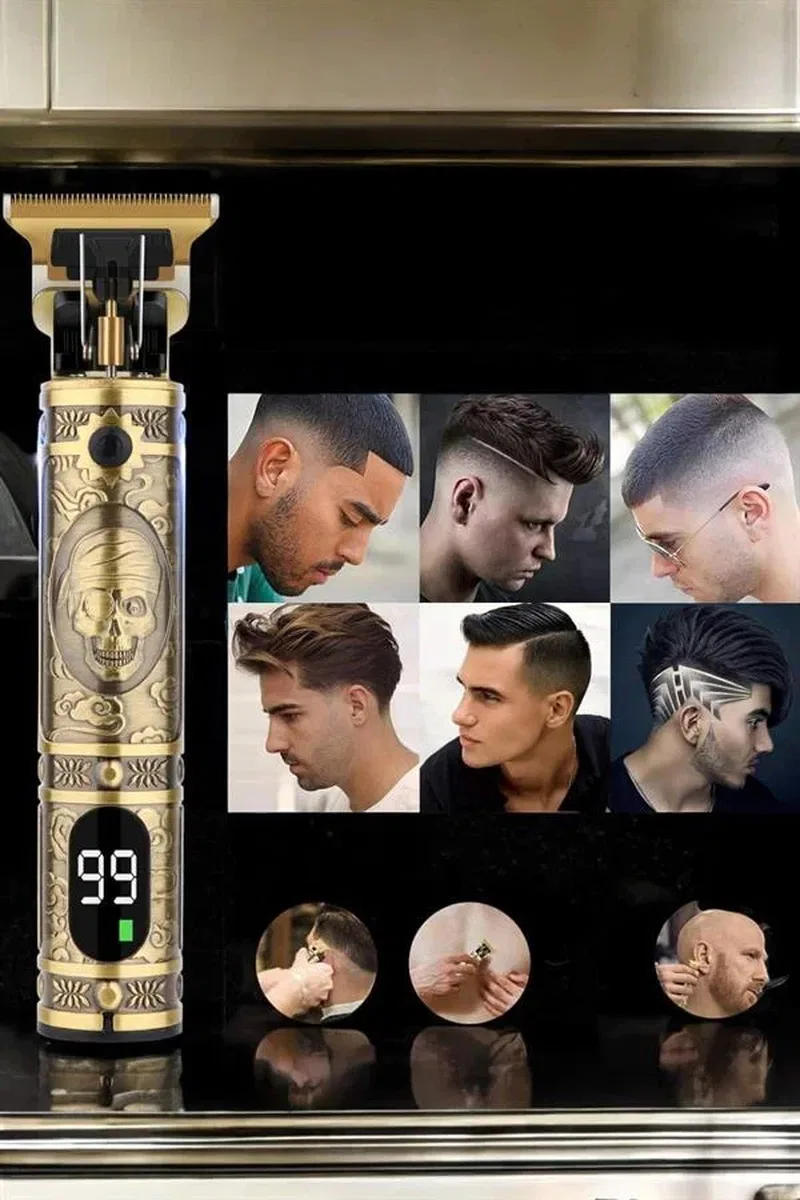 Tıraş Makinesi Şarjlı Profesyonel Saç Kesme Makinesi Gold Çizik Tıraş görsel 3