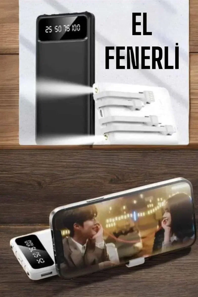 20. 000 Mah Led Işıklı LCD Ekran USB Girişli Type-C Lightning Powerbank Yeni Nesil görsel 5