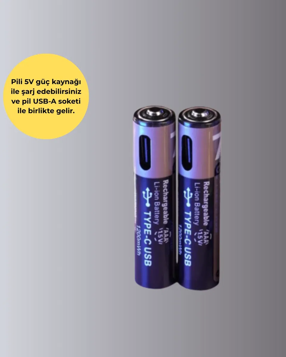 USB Type-C Şarjlı AAA Lityum Pil 1000+ Şarj Döngüsü ile Uzun Ömür görsel 2