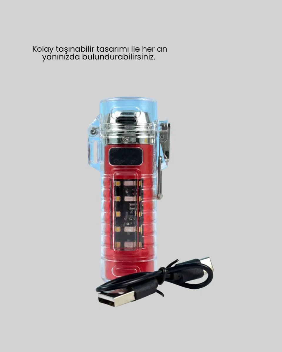 USB Şarjlı Rüzgar Geçirmez Elektrikli Çakmak El Fenerli görsel 4