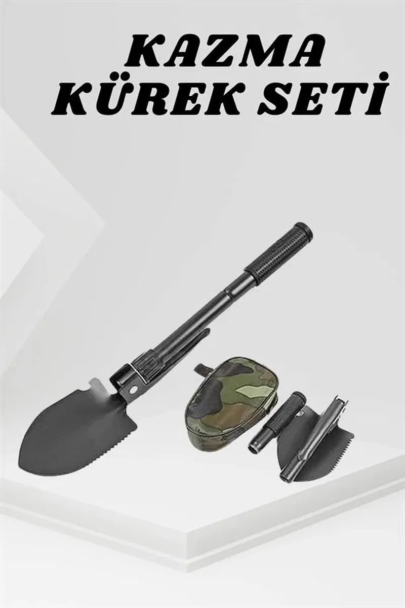 Katlanabilir Kamp Küreği Küçük Kazma Kürek Seti Pusulalı görsel 2