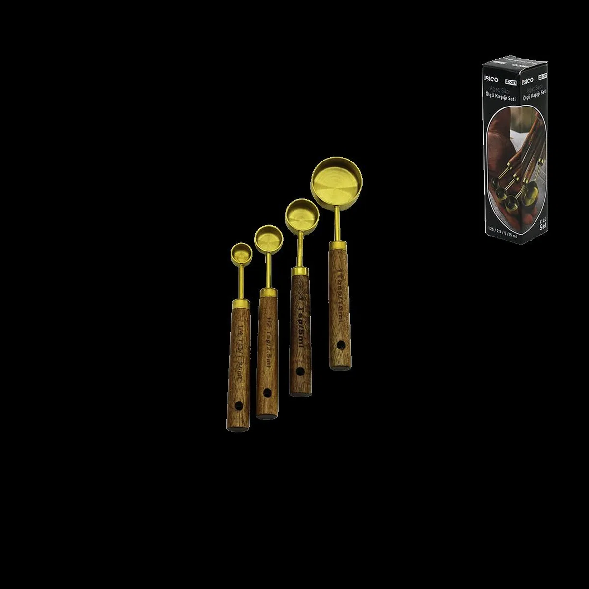 Altın Renk Metal 4'lü Ölçü Kaşık Seti (15ml, 5ml, 2. 5ml, 1. 25ml) görsel 2