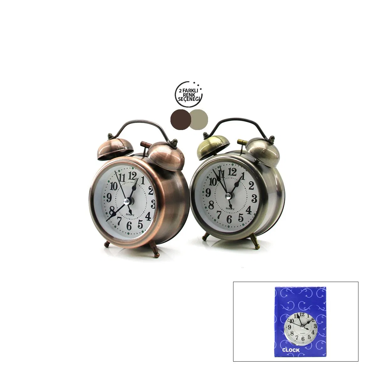 Metal Masa Çalar Saat - Pilli Işıklı 8 cm görsel 2