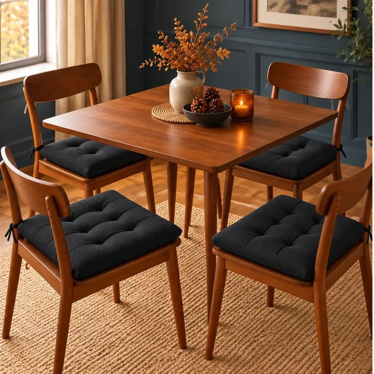 4’lü Kapitone Bağcıklı Sandalye Minderi · 40 × 40 × 3 cm · Siyah · 40 × 40 × 3 cm · 4 adet