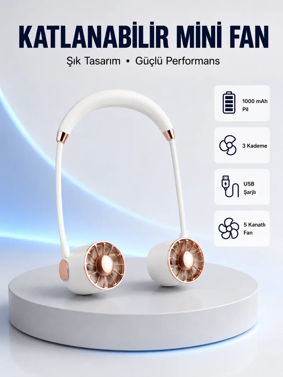 5 Kanatlı Sessiz Mini Fan 3 Vitesli Katlanabilir Asılabilir