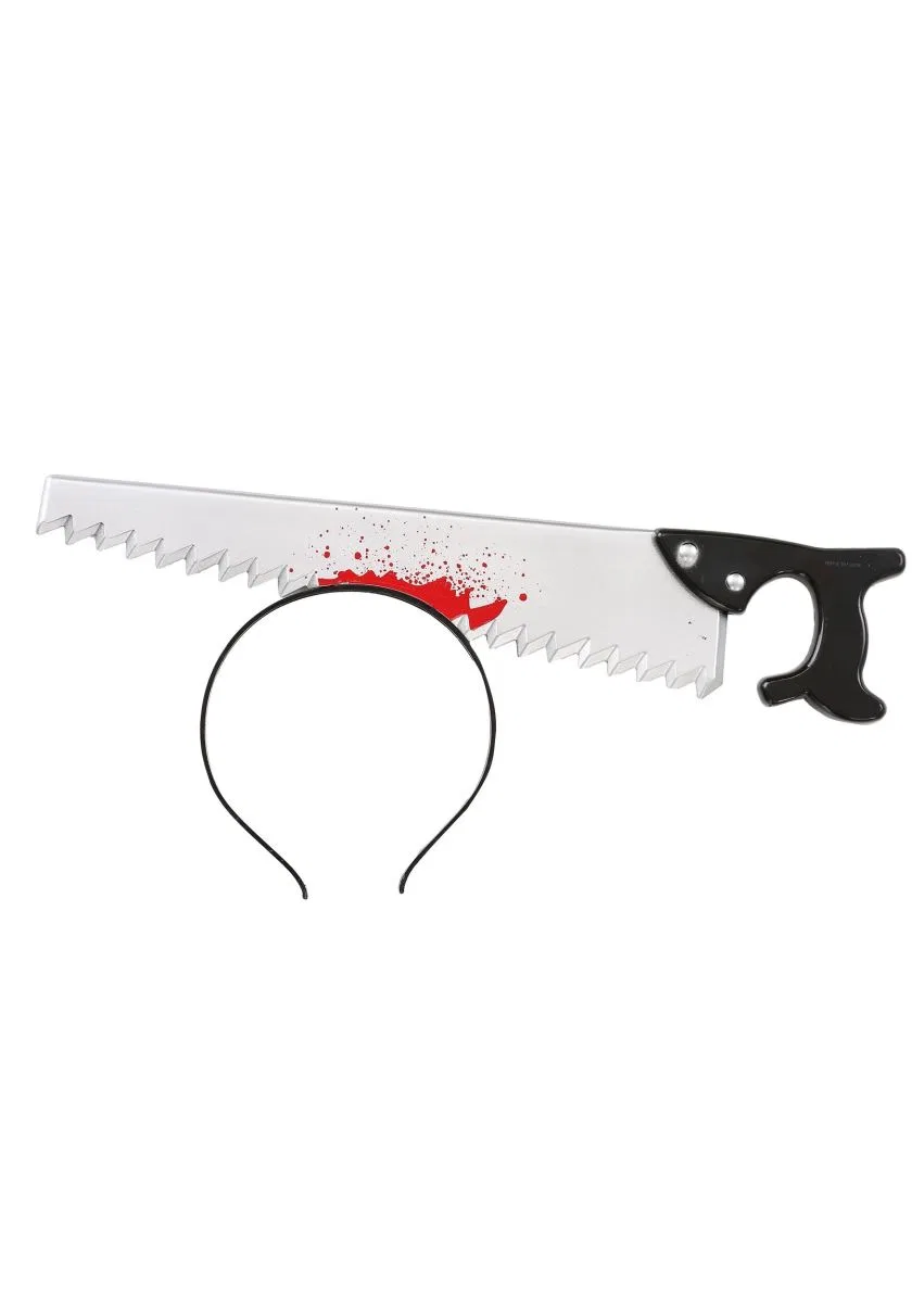 Kafaya Saplanmış Halloween Kanlı Testere Şaka Tacı görsel 5