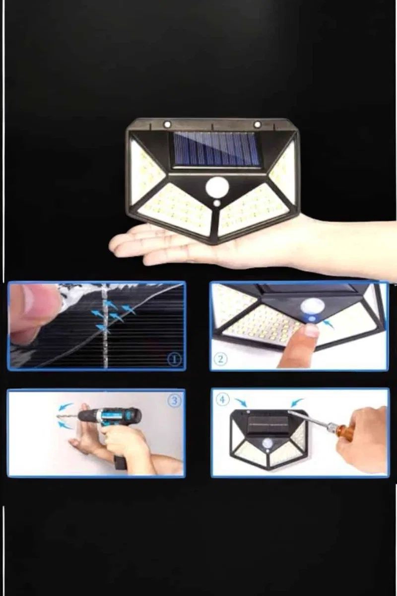 Güneş Enerjili Bahçe Aydınlatma Lambası Solar 100 Led Lamba görsel 4