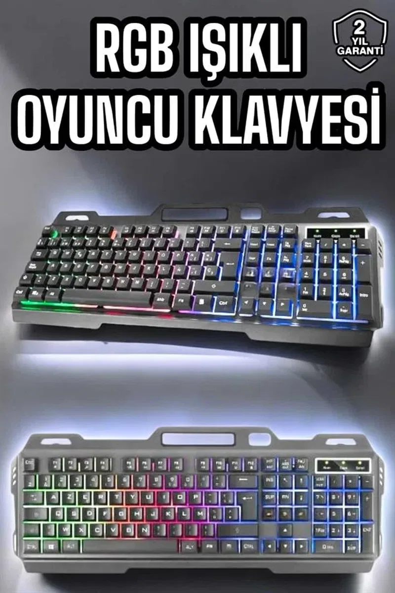 Led Işıklı Oyuncu Klavye Usb Girişli RGB Işıklı Q Klavye Mouse Hediyeli görsel 2