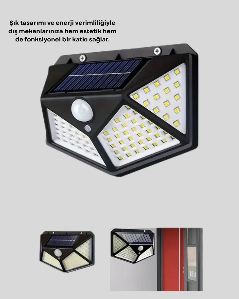 Güneş Enerjili Aydınlatma 100 LED Sensörlü Solar Dış Mekan Lamba görsel 2