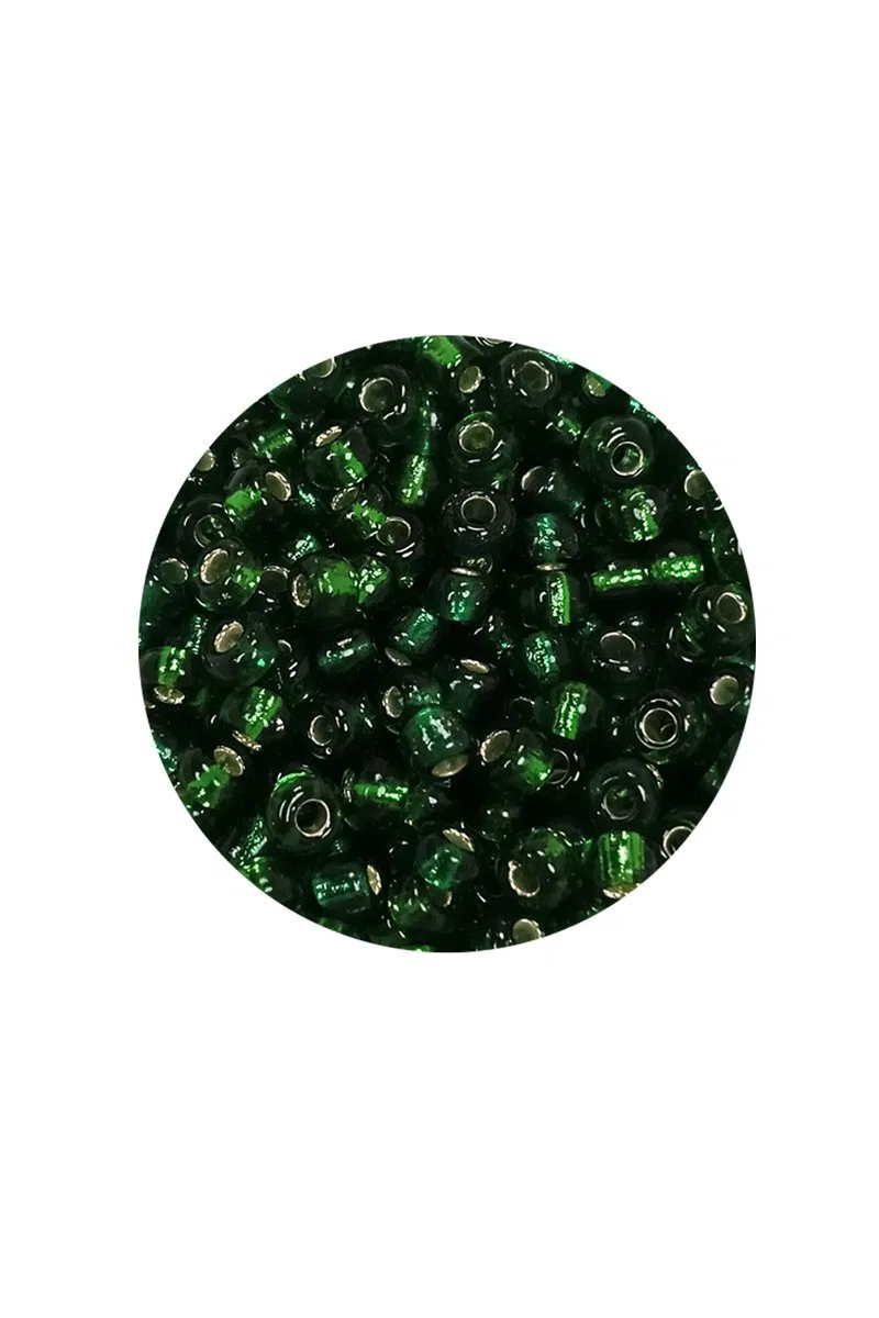 Dökme Cam Kum Boncuk (8/0) 3 mm - 20 Gram - Şeffaf Asker Yeşili - BNC177 görsel 2