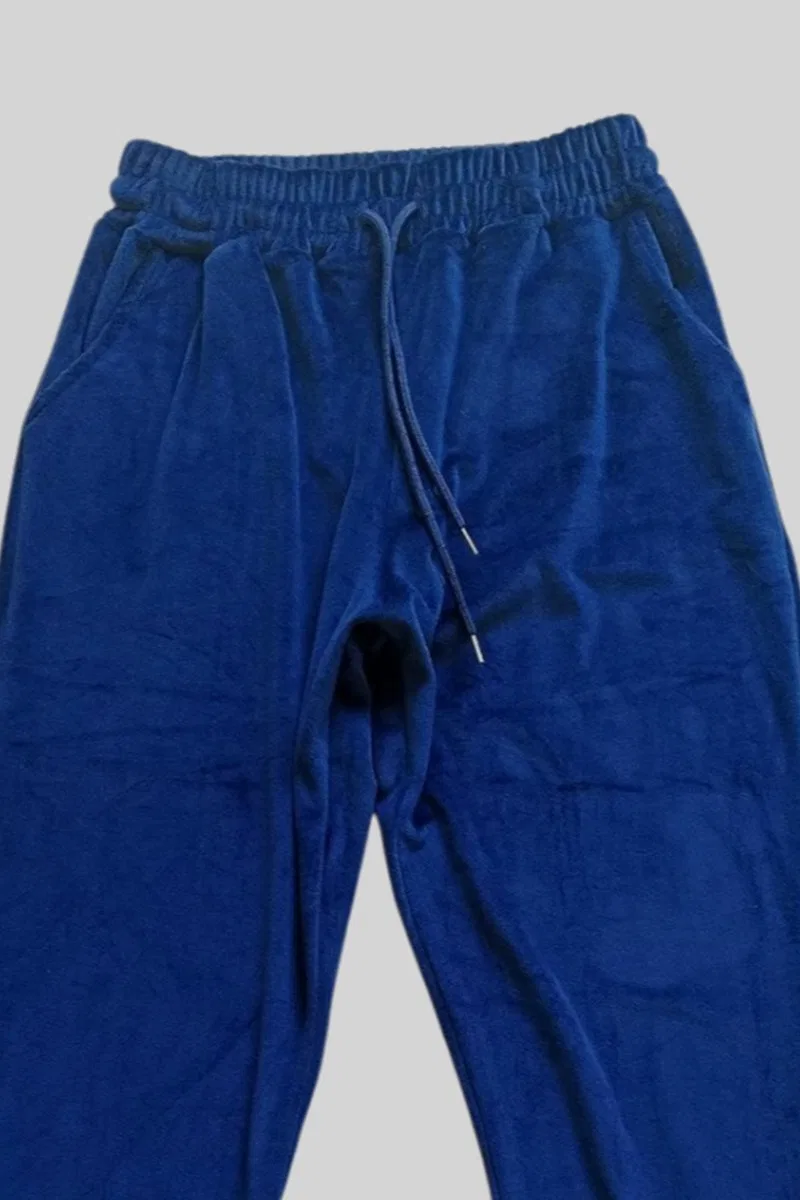 Parlak Kadife Cepli Pantolon Eşofman Pijama Altı Uni Lastikli Paça Lacivert görsel 2