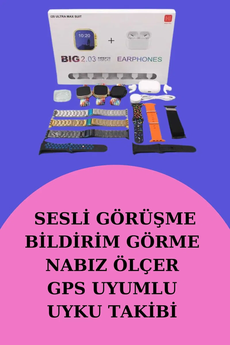 Akıllı Saat Bluetooth Kulaklık Hediyeli Bildirim Görme Sesli Görüşme Çoklu Kordon görsel 2