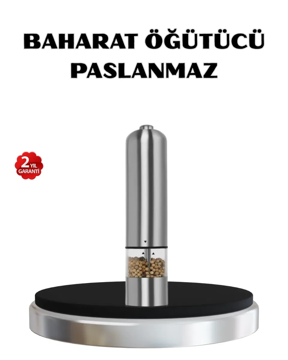 Modern Otomatik Baharat Öğütücü Seti – Pilli, Paslanmaz Çelik, LED Aydınlatmalı