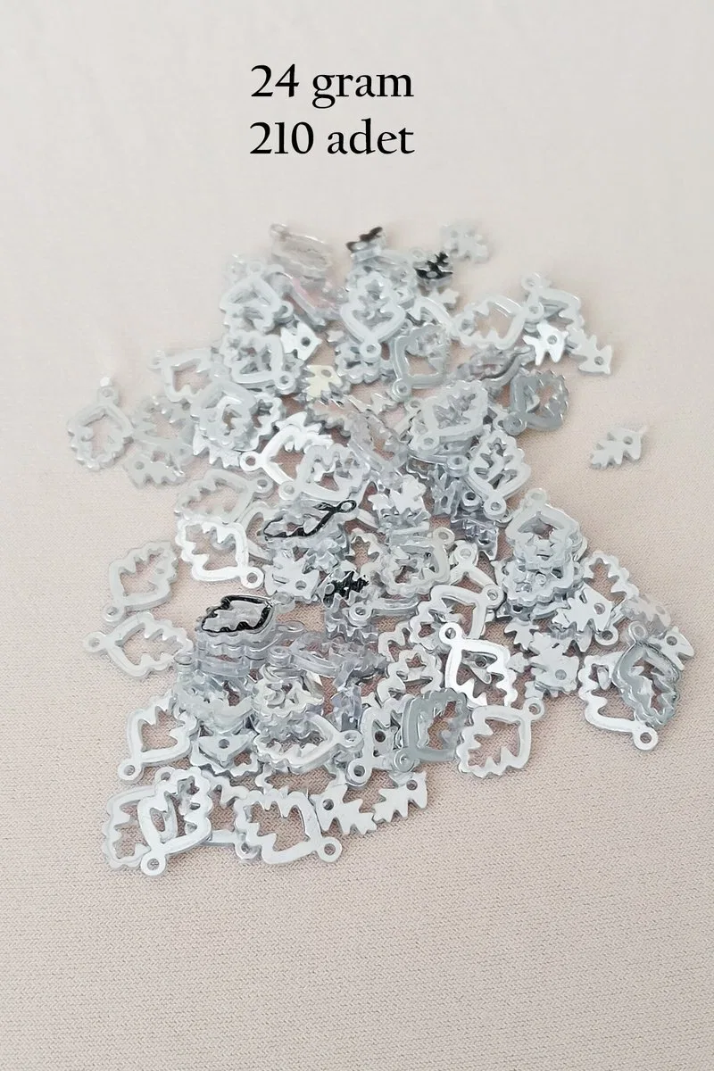 Oya Abiye Bileklik Kolye Pleksi Metalik Plastik Pul Gümüş Renk 24 gram 210 adet - BNC573