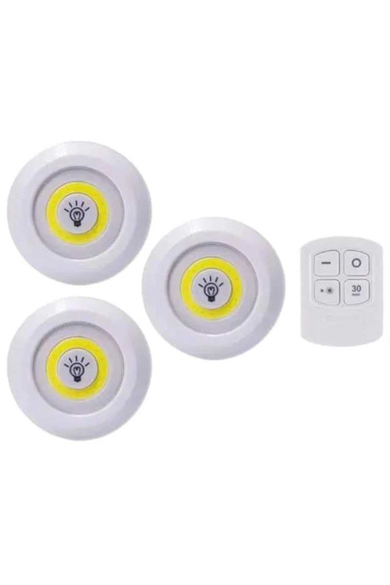 Led Lamba 3'lü Uzaktan Kumandalı Yapışkanlı görsel 4