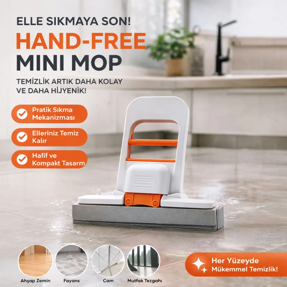 Mini Mop 180° Döner Temizlik Aparatı - Pencere Cam Zemin görsel 3