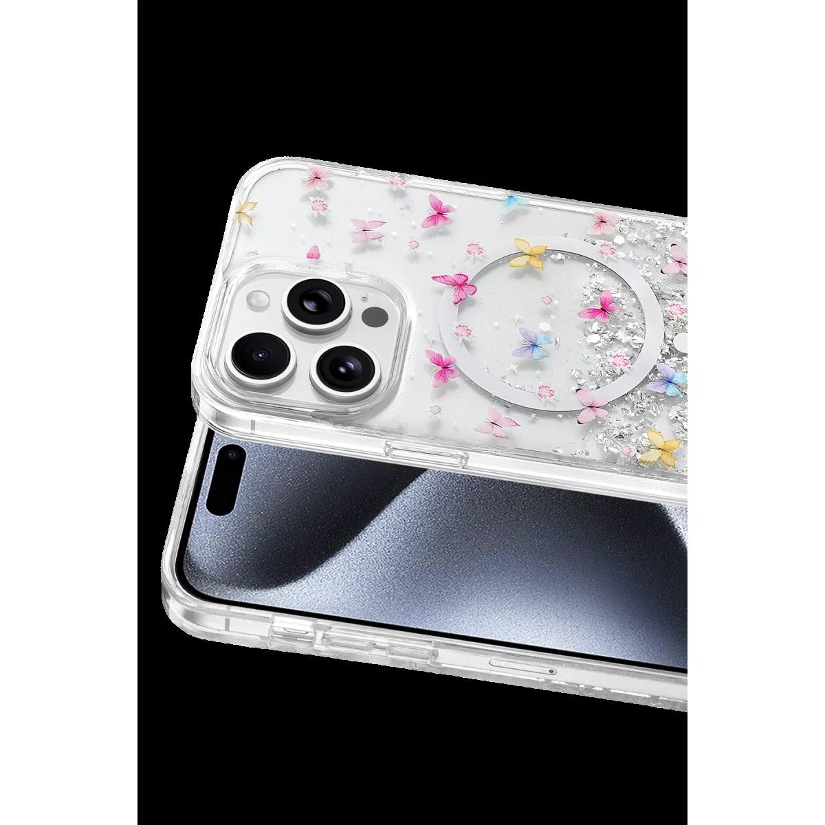 Onegif Apple İphone 15 Pro Max Misk Simli Magsafe Kapak - Desen 4