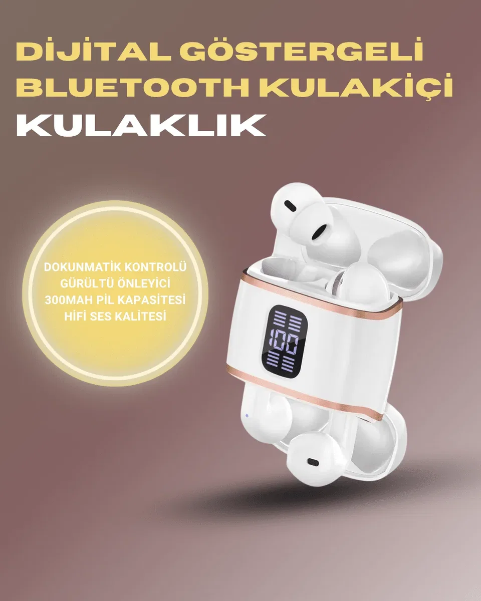 Bluetooth 5. 3 Kulaklık – 4 Adet, Çift Kulaklıklı, Dijital Göstergeli, ANC + ENC