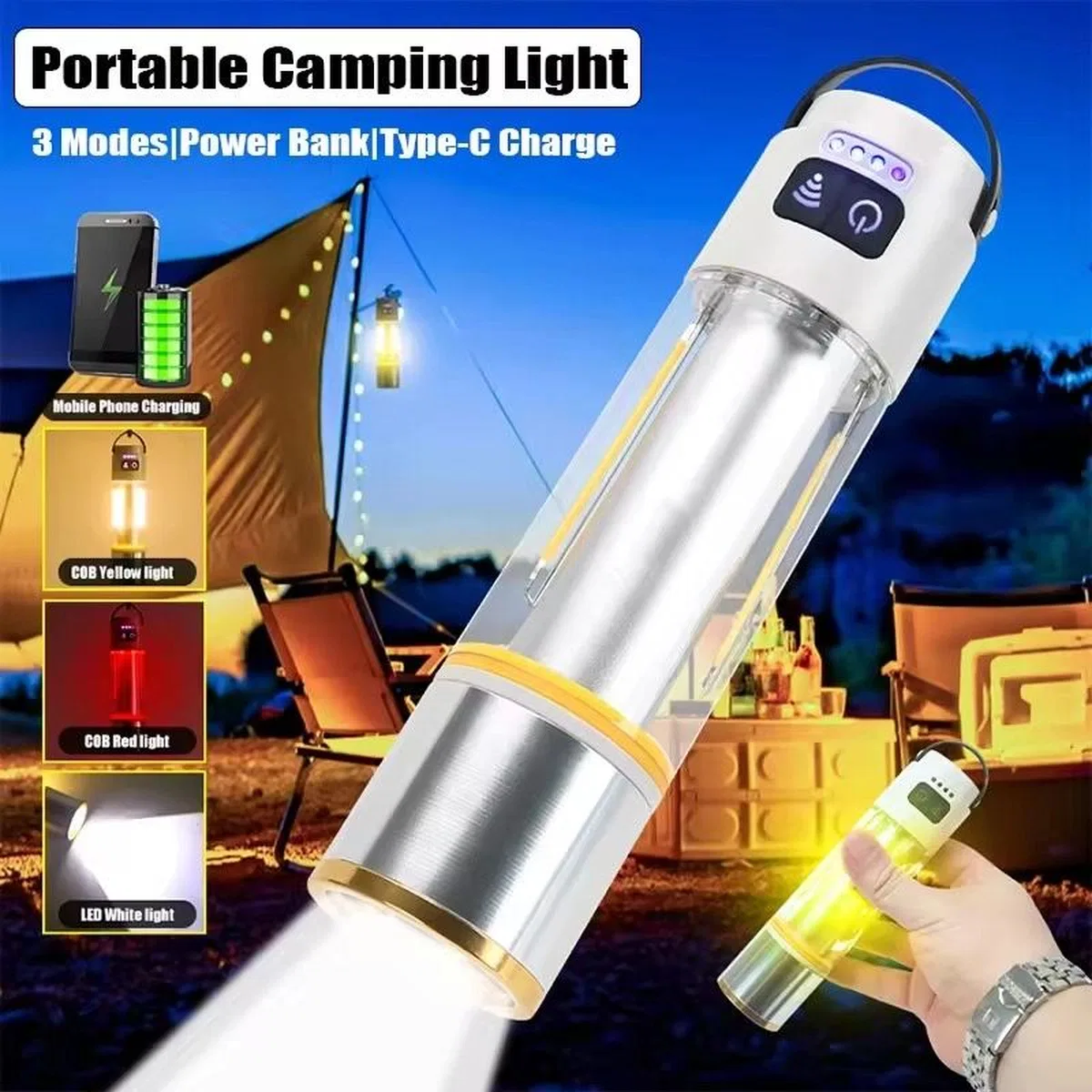1000 Lümen Güçlü Aydınlatmaya Sahip Gold Gp-222 İle Kamp Gecelerini Aydınlatın Hem El Feneri Hem De Kamp Lambası Olarak Kullanılabilen Çok Fonksiyonlu Yapısı, Usb Şarj Özelliği Ve Dayanıklı Gö görsel 6