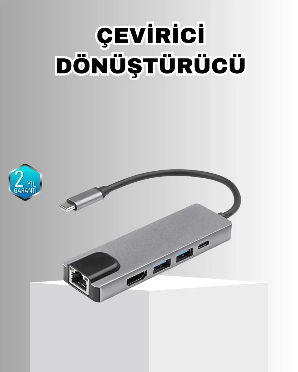 Alüminyum Kasalı MacBook USB-C Hub – 4K HDMI, USB 3. 0, SD/TF Kart Girişi, PD Şarj Desteği