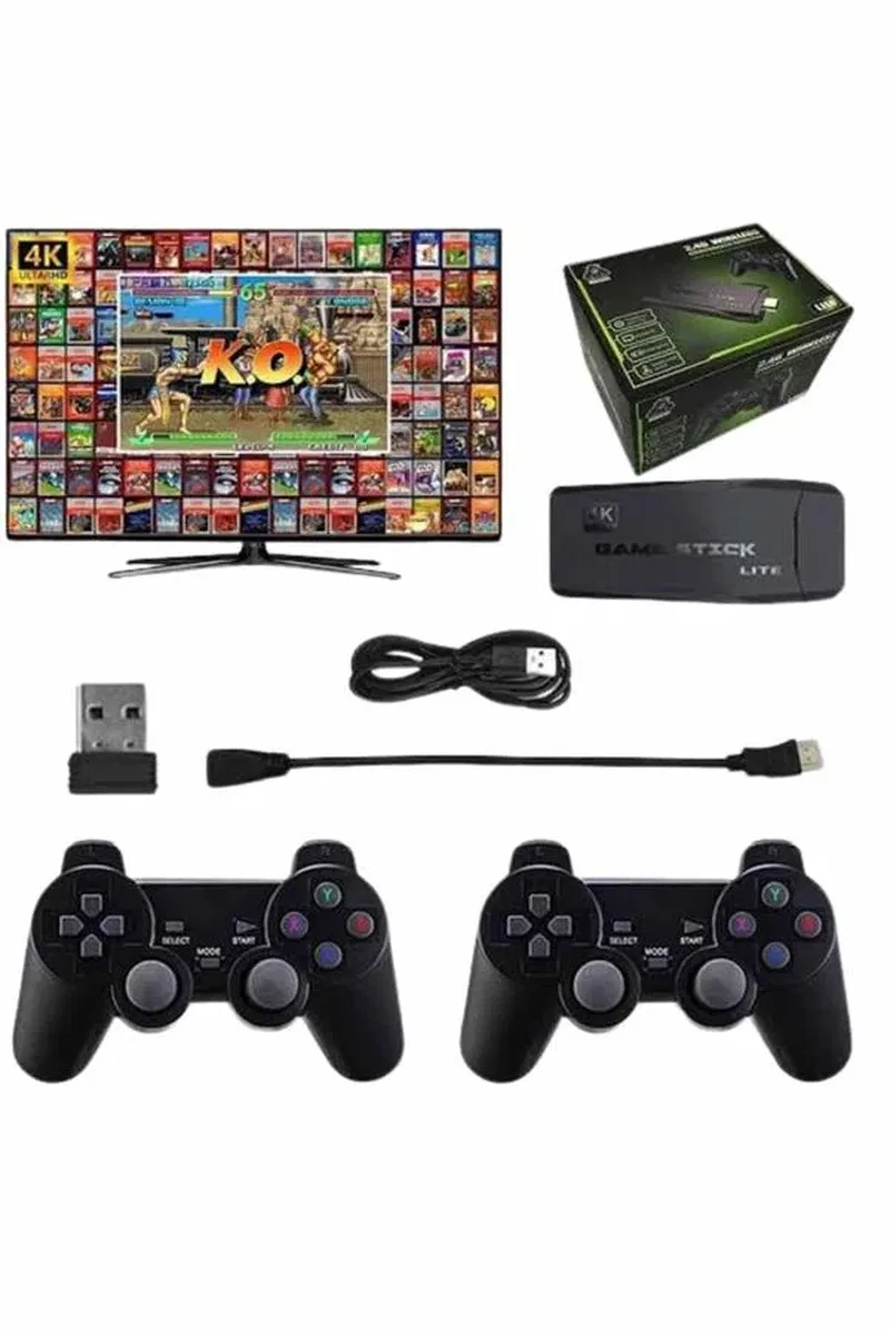 Çift Kollu 2. 4g kablosuz Retro 4k Game stick 3500 oyun atari HD Görüntü Kalitesi