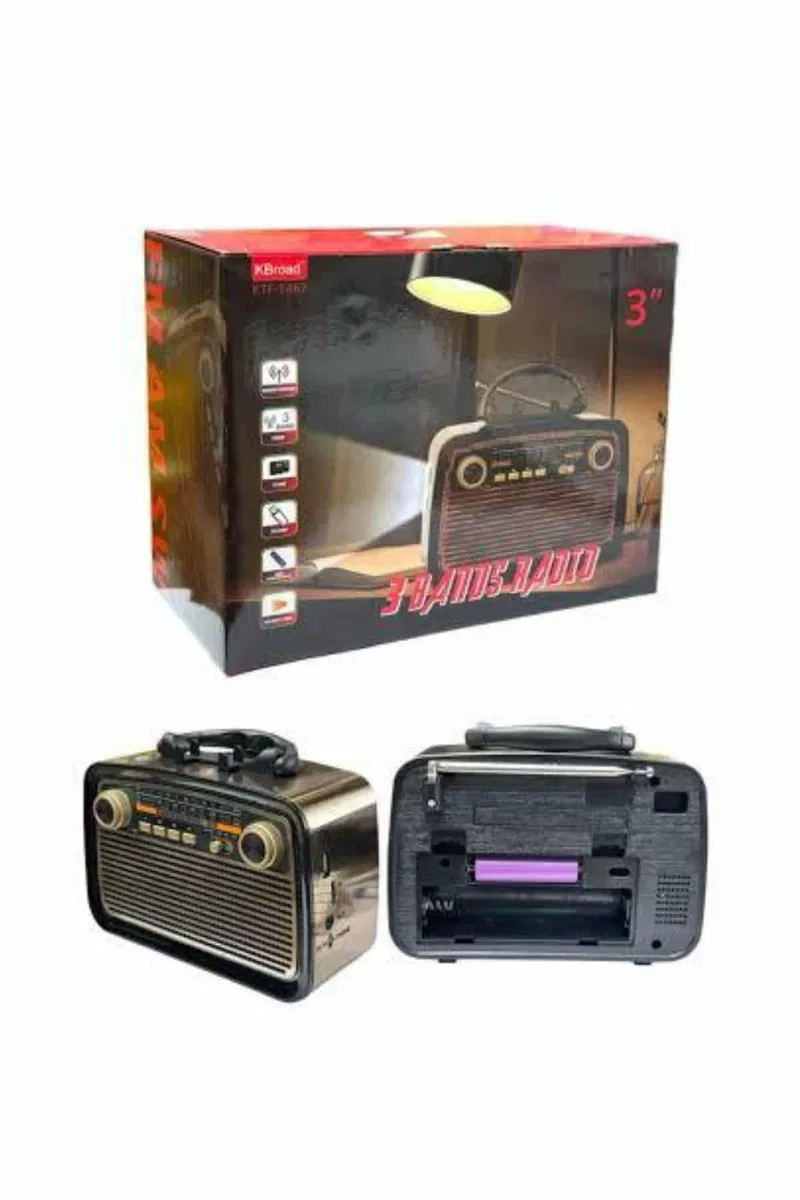 Nostalji Radyo Bluetooth Hoparlör USB-SD Kart Giriş Led Fener Işıklı Bataryalı Pilli Yeni Nesil görsel 3