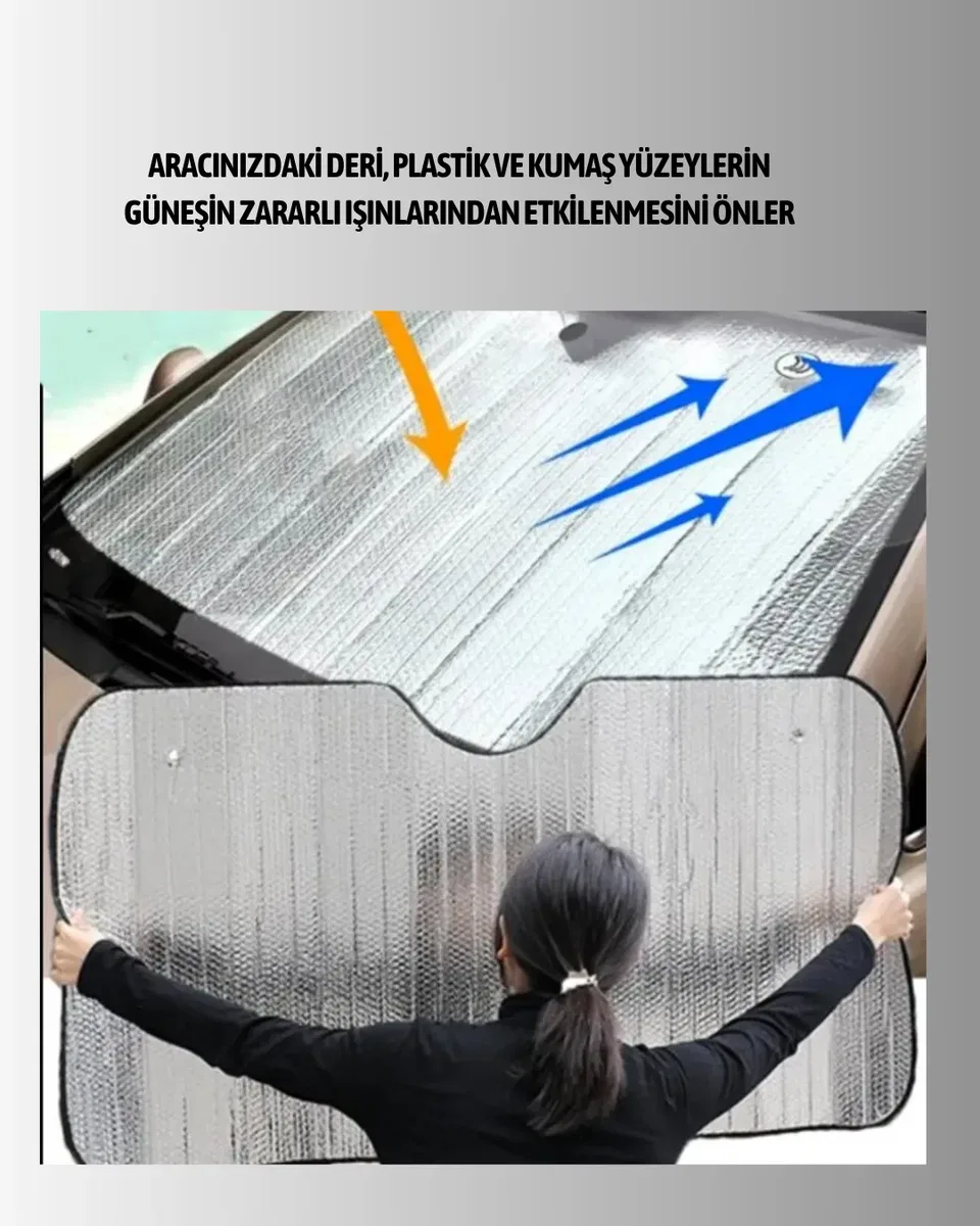 Metalize Reflektör Yüzeyli UV Koruyucu Araç Güneşliği – Serin ve Güvenli Sürüşler İçin görsel 3