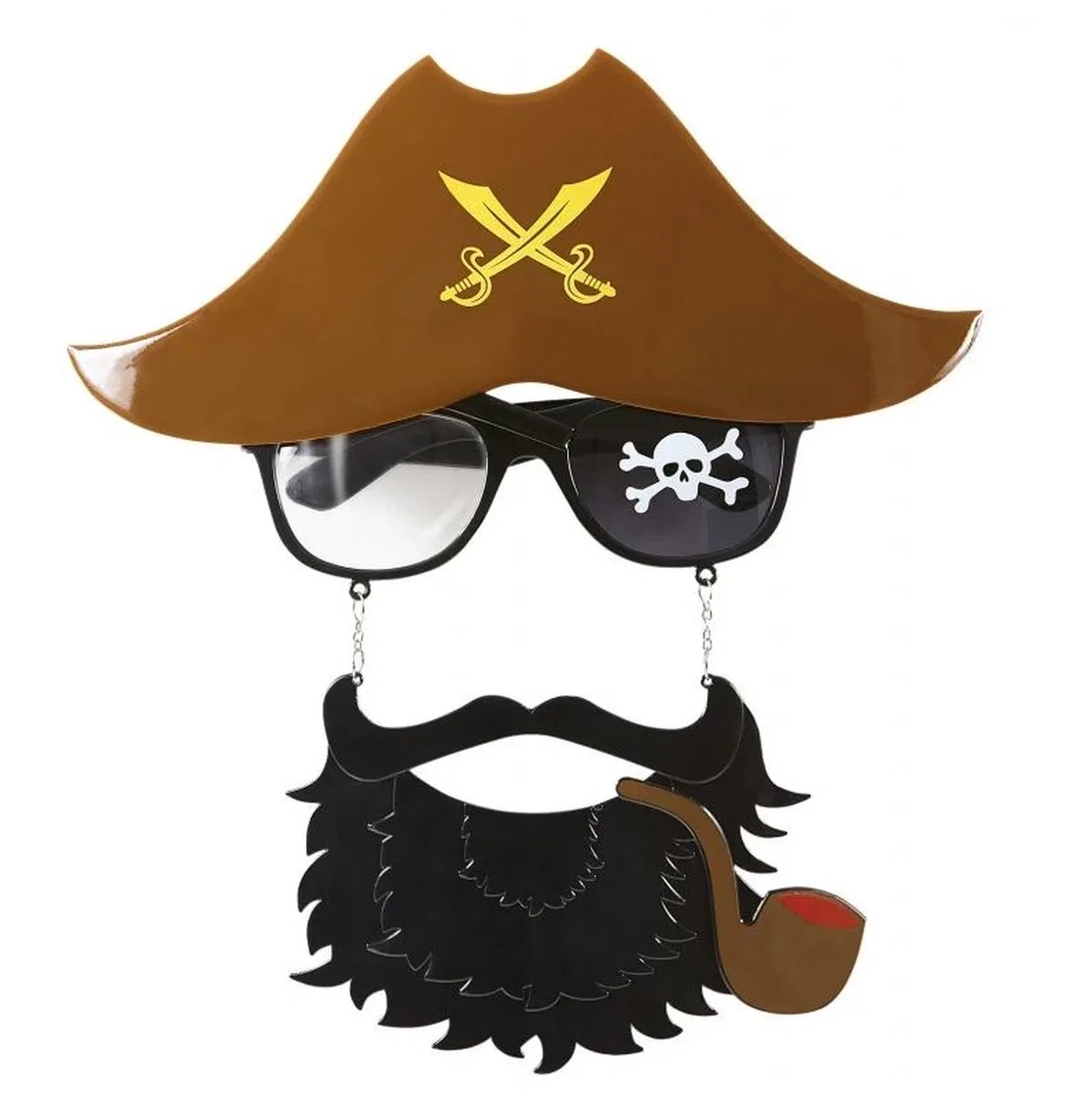Kahve Renk Şapkalı Siyah Sakallı Lu Jack Sparrow Denizci Korsan Gözlüğü 24x25 Cm görsel 2