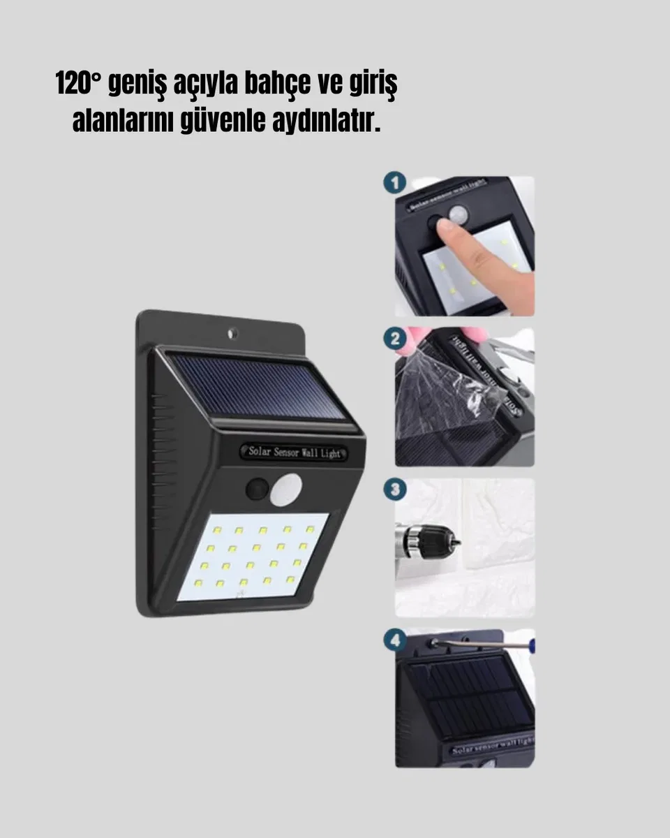 Hareket Algılamalı Solar LED Güvenlik Lambası Yeni Nesil görsel 3