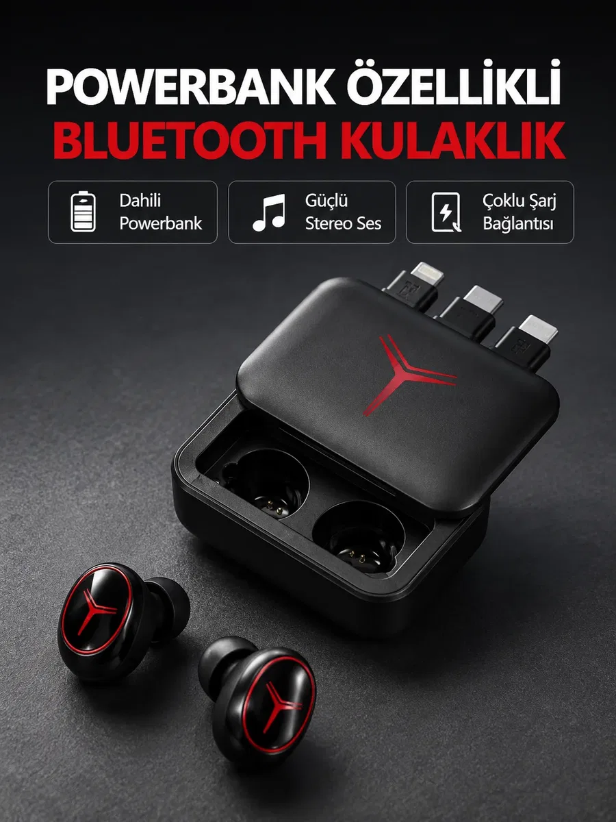 Powerbank Özellikli Bluetooth Kablosuz Kulaklık – Dokunmatik Kontrol, Uzun Pil Ömrü, Ergonomik Tasarım