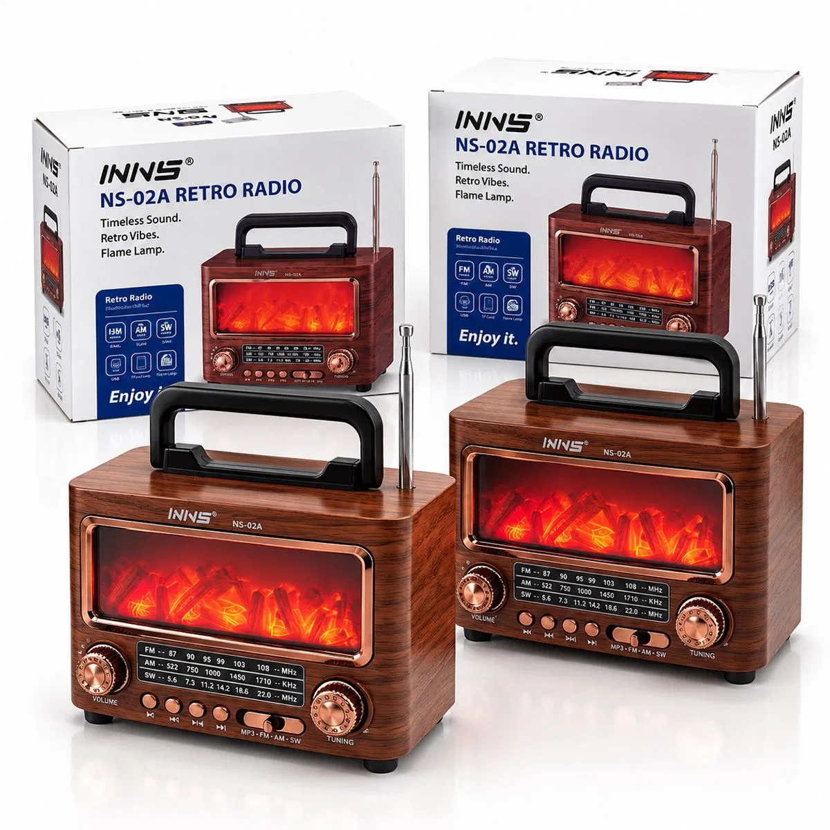 Şömineli Retro Radyo Bluetooth Hoparlör - AM/FM/SW USB/Type-C Şarjlı görsel 2