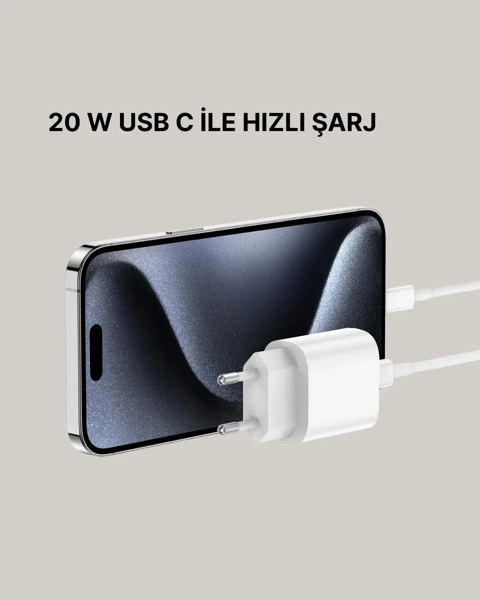 iPhone ve iPad Uyumlu 20W Güvenli USB-C Hızlı Şarj Adaptörü görsel 5