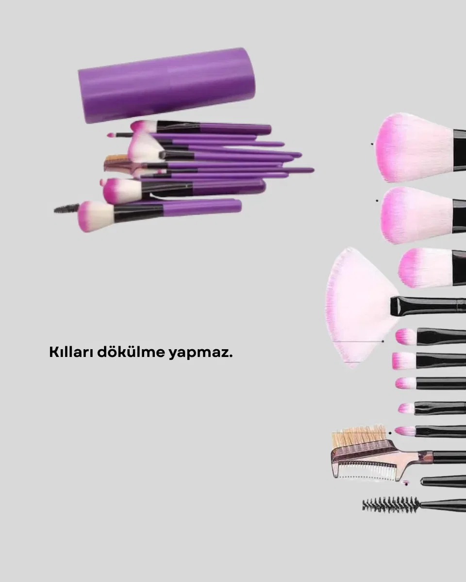 12'li Makyaj Fırça Seti Yumuşak Kıllı Profesyonel Kullanıma Uygun görsel 4