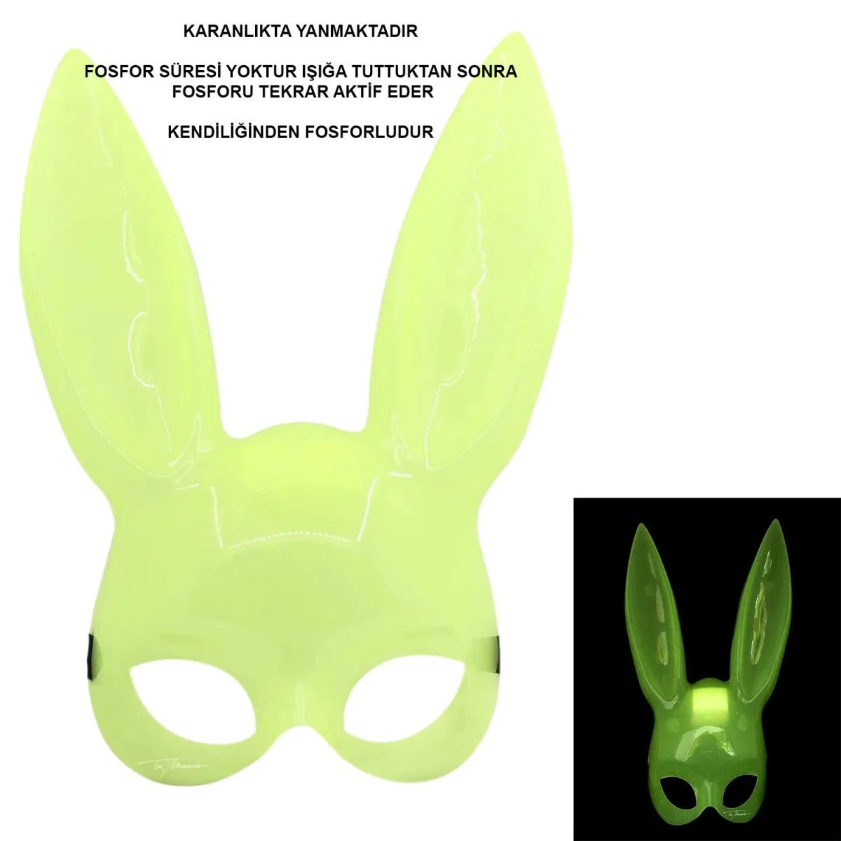 Karanlıkta Parlayan Fosforlu Tavşan Maskesi – Glow Bunny Masquerade Maske (32x22 Cm) görsel 3