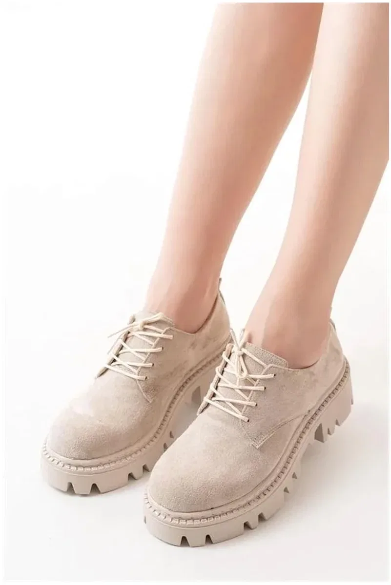 Kadın Loafer Ayakkabı Ayakkabı Bağcıklı Tabanlı Süet Yüksek Casual Konfor görsel 2