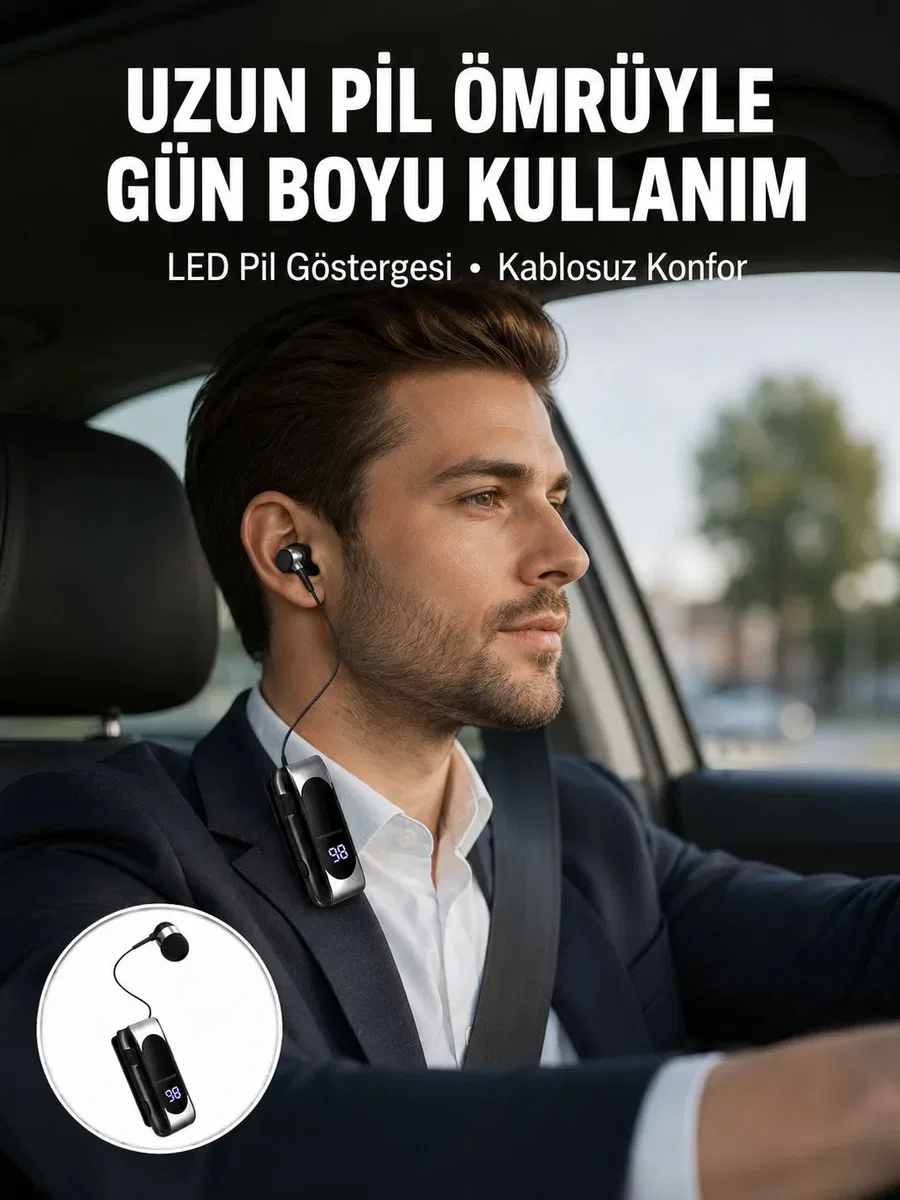Bluetooth 5. 2 Klipsli Kablosuz Kulaklık – Dijital Ekran & Titreşimli Uyarı Yeni Nesil