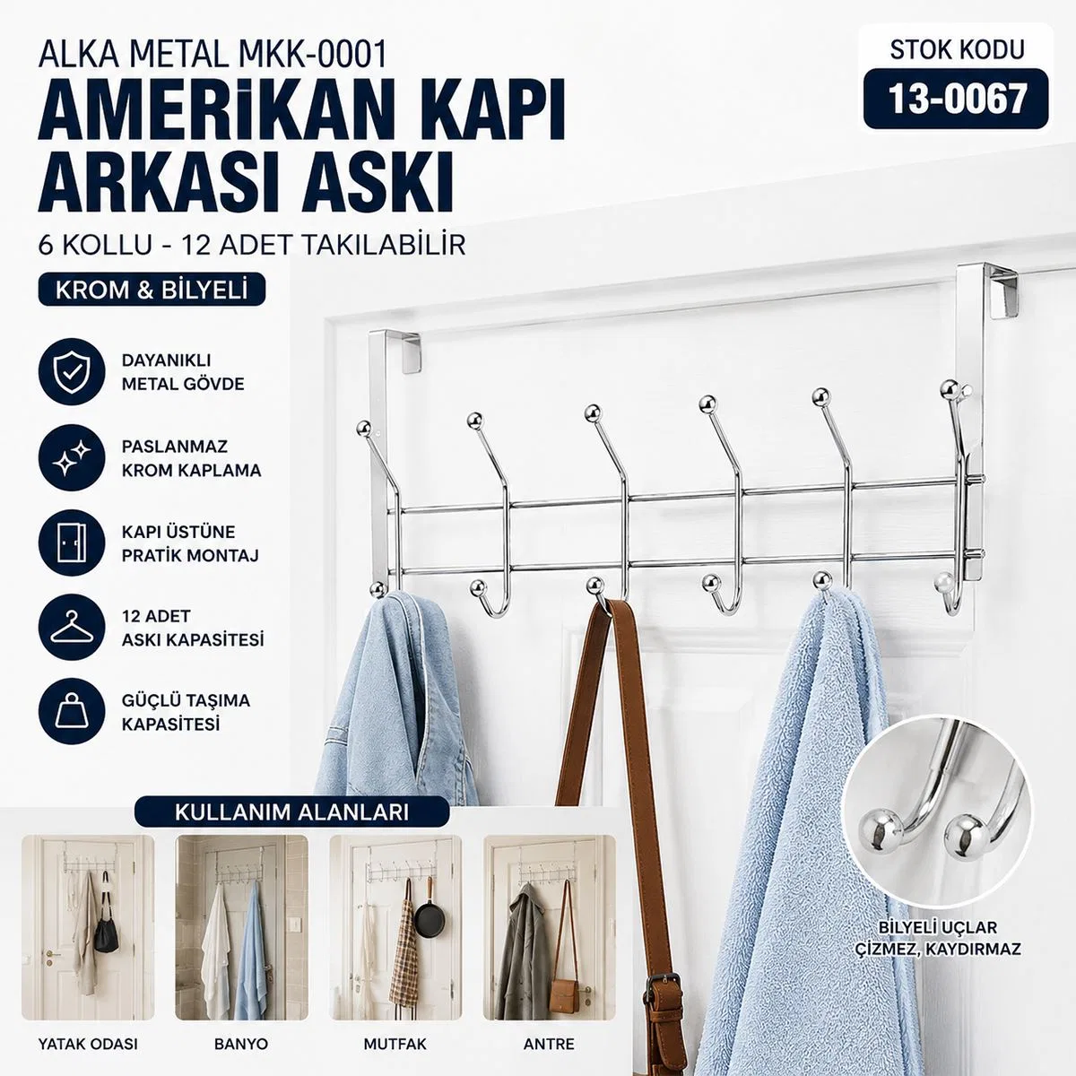 6 Kollu Krom Kapı Arkası Askı görsel 3
