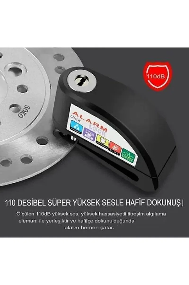 Alarmlı Disk Kilidi Motorsiklet Scooter Bisiklet Sesli Alarm 110 Desibel Yüksek Ses görsel 6