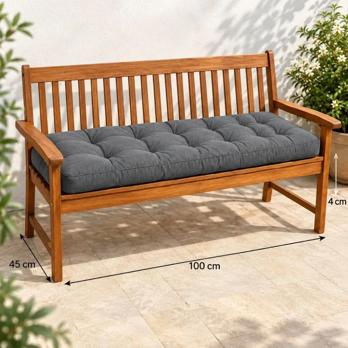 Kapitone Bank Minderi · 100 × 45 × 4 cm · Gri